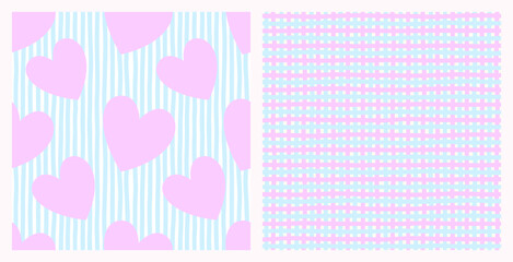 Minimalist contemporary seamless pattern set with hand drawn doodle mesh and Hearts. The texture of the festive background for Valentine's day, romantic wedding design. Cute Childish Wallpaper for nur