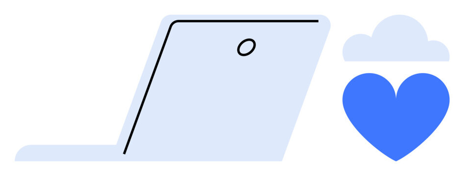 Open laptop with a cloud and heart icon symbolizing online services, data storage, connectivity, and care. Ideal for remote work, digital tools, healthcare apps, personal cloud, tech support online