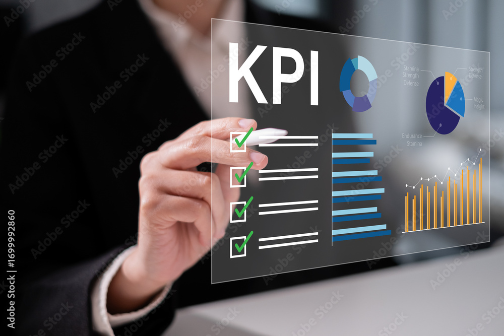 Poster professional businessman working on planning business strategy using kpi dashboard data analysis tar