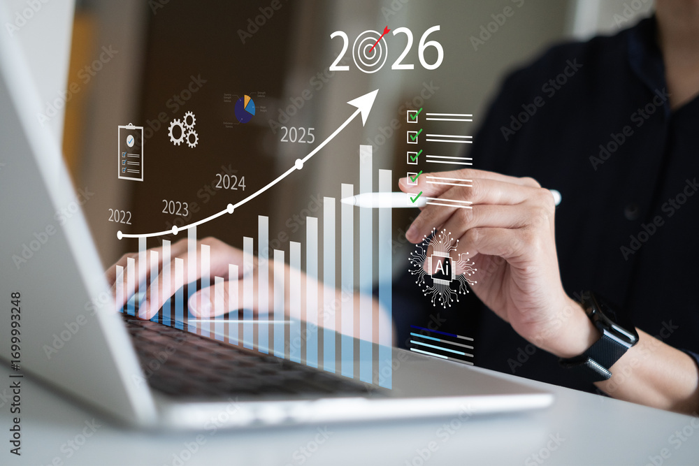 Poster professional entrepreneur businessman use ai artificial intelligence data analysis statistic busines