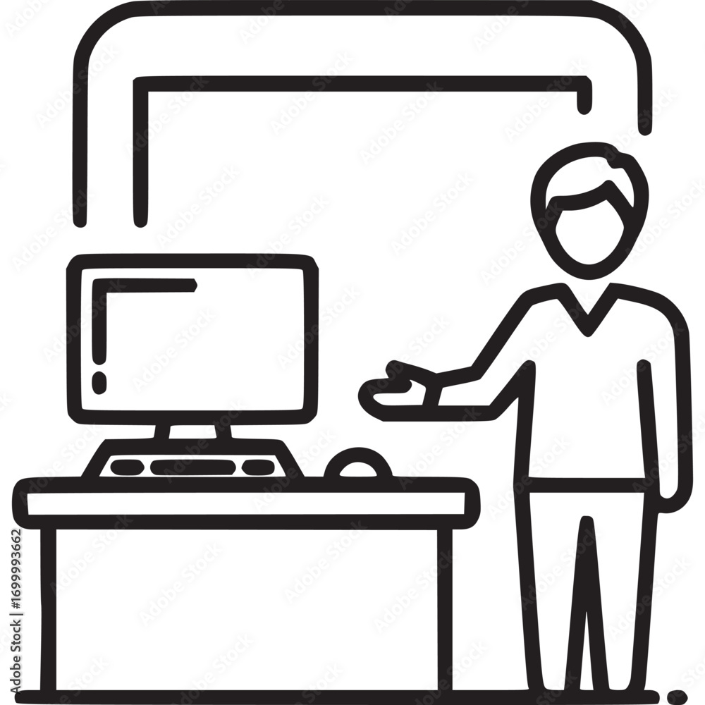 Poster presentation with computer isolated on white background, a visual aid for delivering information, sh
