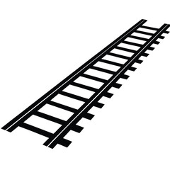 Black and White Railroad Tracks Angled Perspective on White Background railway train tracks