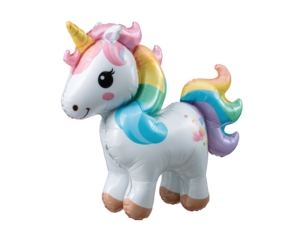 Cute and colorful rainbow unicorn balloon for fantasy party celebration. This fun party decoration toy brings feeling of joy and whimsy to any festive event