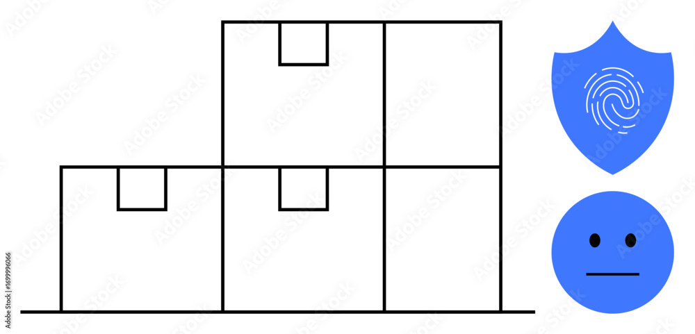 Aufkleber stacked boxes representing storage or logistics, accompanied by a fingerprint shield and neutral emo