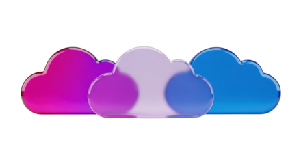 Three colorful clouds isolated on transparent background