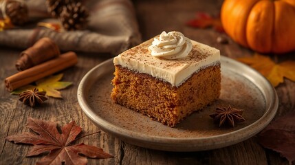 Pumpkin Spice, warm autumn blend of cinnamon, nutmeg, and cloves with pumpkin aroma, evoking cozy seasonal flavors and festive fall atmosphere.