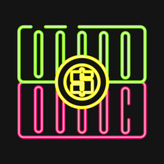 Icon container costs. Export import elements. Icon in neon style.