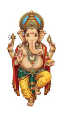 PNG cut out isolated background. A beautiful and ornate traditional illustration of the Hindu deity Lord Ganesha in a joyful dancing pose.