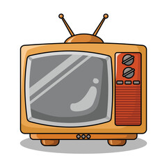 A Retro Orange Television Set With Antenna Sits Isolated On A White Background