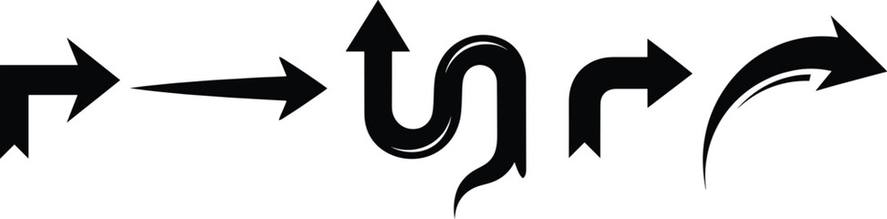 Naklejka premium Arrow Icon Set Featuring Straight, Curved, Loop, and Directional Designs for Movement and Flow Graphics