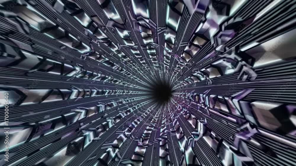 Poster futuristic tunnel with metallic textures in a first-person view, creating a dynamic, immersive video