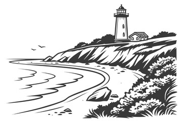 Coastal Lighthouse Scene with Ocean and Cliffs.