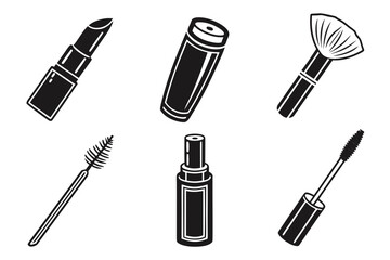 Collection of Black and White Makeup Icons.