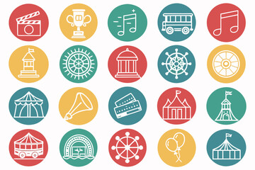 Collection of Entertainment and Leisure Icons.