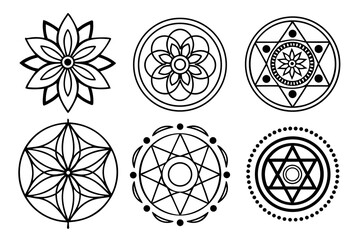 Collection of Geometric Mandala Designs and Sacred Symbols.