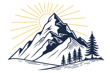 Majestic Mountain Peak Sunrise Over Pine Forest.