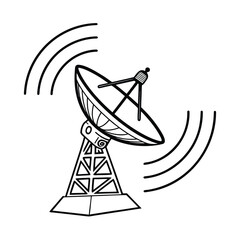 Flat Vector Satellite Dish Icon Pointing Upward, Minimal Communication Illustration, Modern Technology and Signal Design