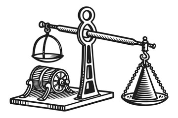 Vintage Scale Weighing Lottery Drum and Coins.
