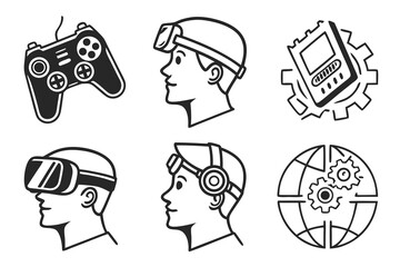Virtual Reality and Gaming Technology Icons.