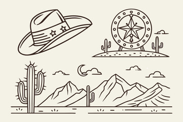 Western Cowboy Hat Desert Landscape Illustration.