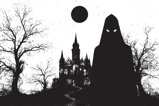 horror castil and ghost 1silhoueete grunge background