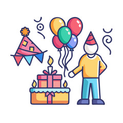 Obraz premium Birthday cake with candles, happy birthday cake, happy birthday clip art, happy birthday clip art vector icon, isolated on a white background.