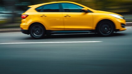 car driving in motion, yellow car on high speed