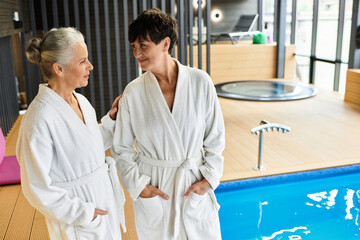Obraz premium Joyful moments in a wellness center for active seniors enjoying relaxation together