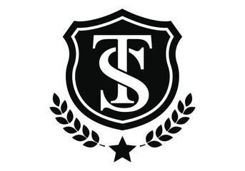 Fototapeta premium Elegant Monogram TS Shield Emblem with Laurel Badge Design