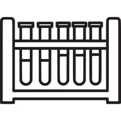 Rack of test tubes isolated on white background represents science, research, and laboratory work symbolizes experiments, analysis, and chemical reactions in a minimalist design