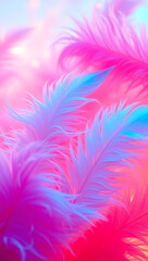 Obraz premium Vibrant pink and blue feathers in soft focus, close-up abstract design.