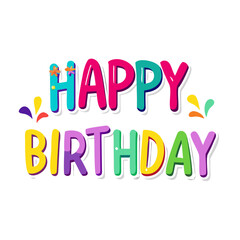 Happy Birthday Text Clipart Vector Illustration with Colorful Balloons, Confetti, Party Decoration, Isolated on White Background &ndash; Celebration Greeting Design.