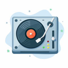 Fototapeta premium Gray Record Player With Orange Center On Light Blue Abstract Background