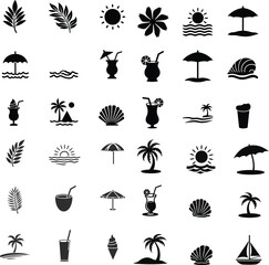 Summer Beach Vacation Icon Set Silhouette Collection