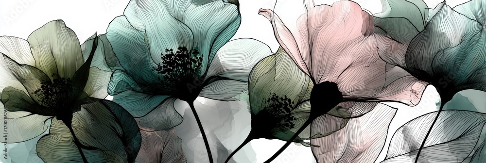 Aufkleber delicate floral artwork showcasing an array of intricately designed blossoms in soft colors against 