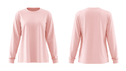 Front and back view of a light pink long-sleeve t-shirt
