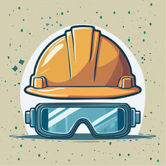Orange Hard Hat And Safety Goggles On Tan Background