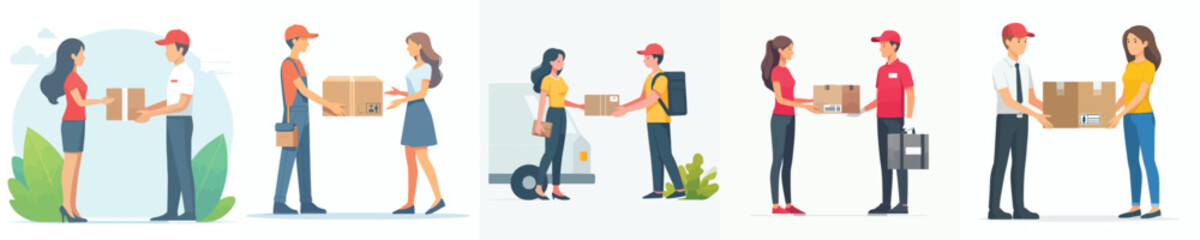 vector of a delivery courier delivering an order to a customer
