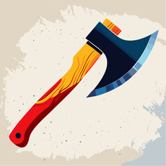 Red And Blue Axe With Wooden Handle On Tan Background