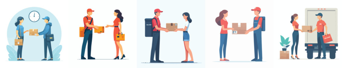 vector of a delivery courier delivering an order to a customer