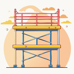 Pixel Art Scaffolding With Orange Clouds