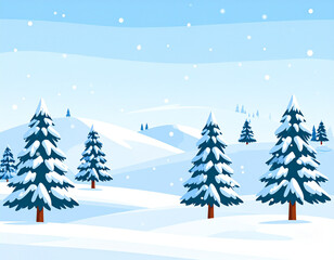 Naklejka premium Minimalist Flat-Design Christmas Landscape with Snowy Trees, Transparent PNG background 