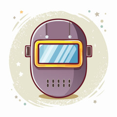 Purple Welding Helmet With Gold Visor On Light Beige Grunge Background