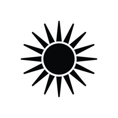 Simple black silhouette of a stylized sun icon