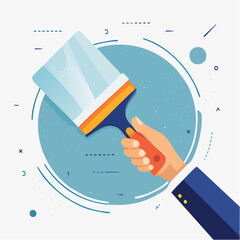 Hand Holding A Squeegee On Blue Circular Background