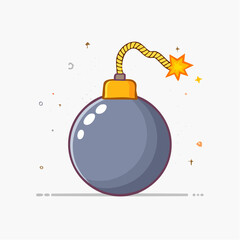Lit Round Bomb with Burning Fuse on White Background
