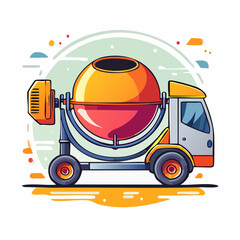 Orange And Yellow Cement Mixer Truck Illustration