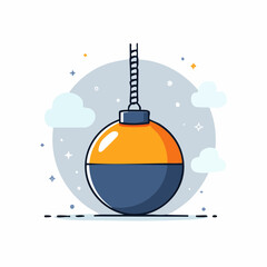 Orange And Blue Round Buoy Hanging From Rope With Clouds
