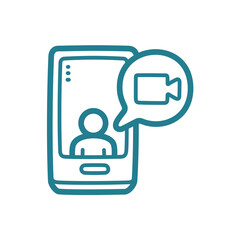 Smartphone with video call icon and user silhouette in chat bubble