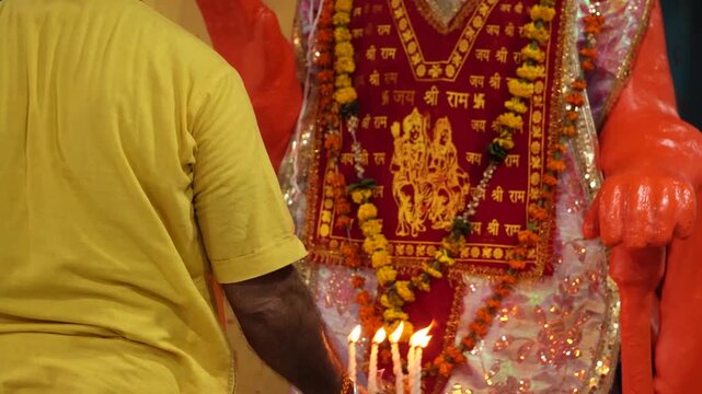 Hindu Priest Performing Ritual Pooja Ceremony in Indian Temple